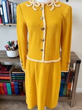 Adolfo Vintage Knit Dress White Bow